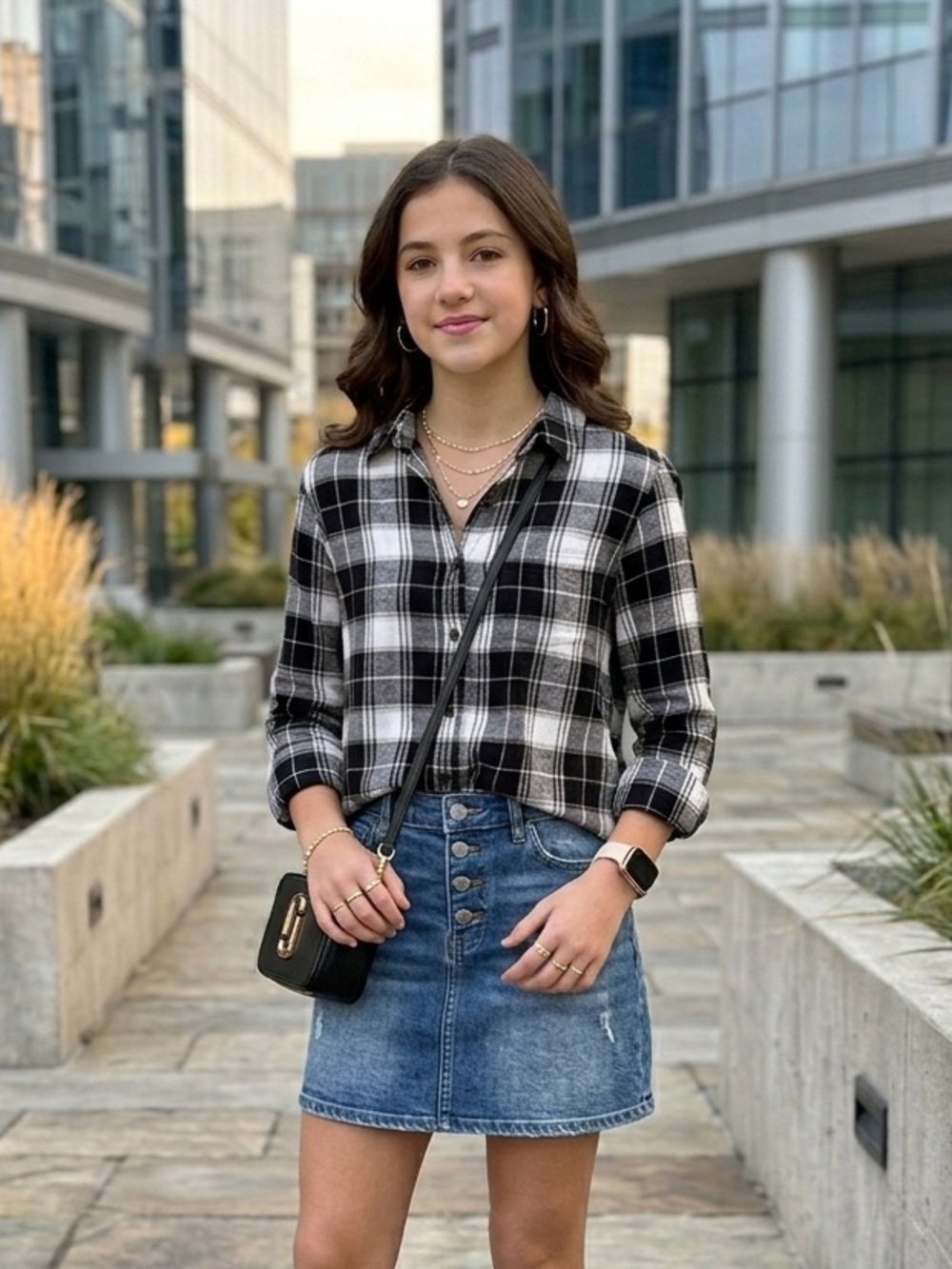 Calvin Klein Jeans Youth Black And White Plaid Flannel Long Sleeve Shirt L 14/16